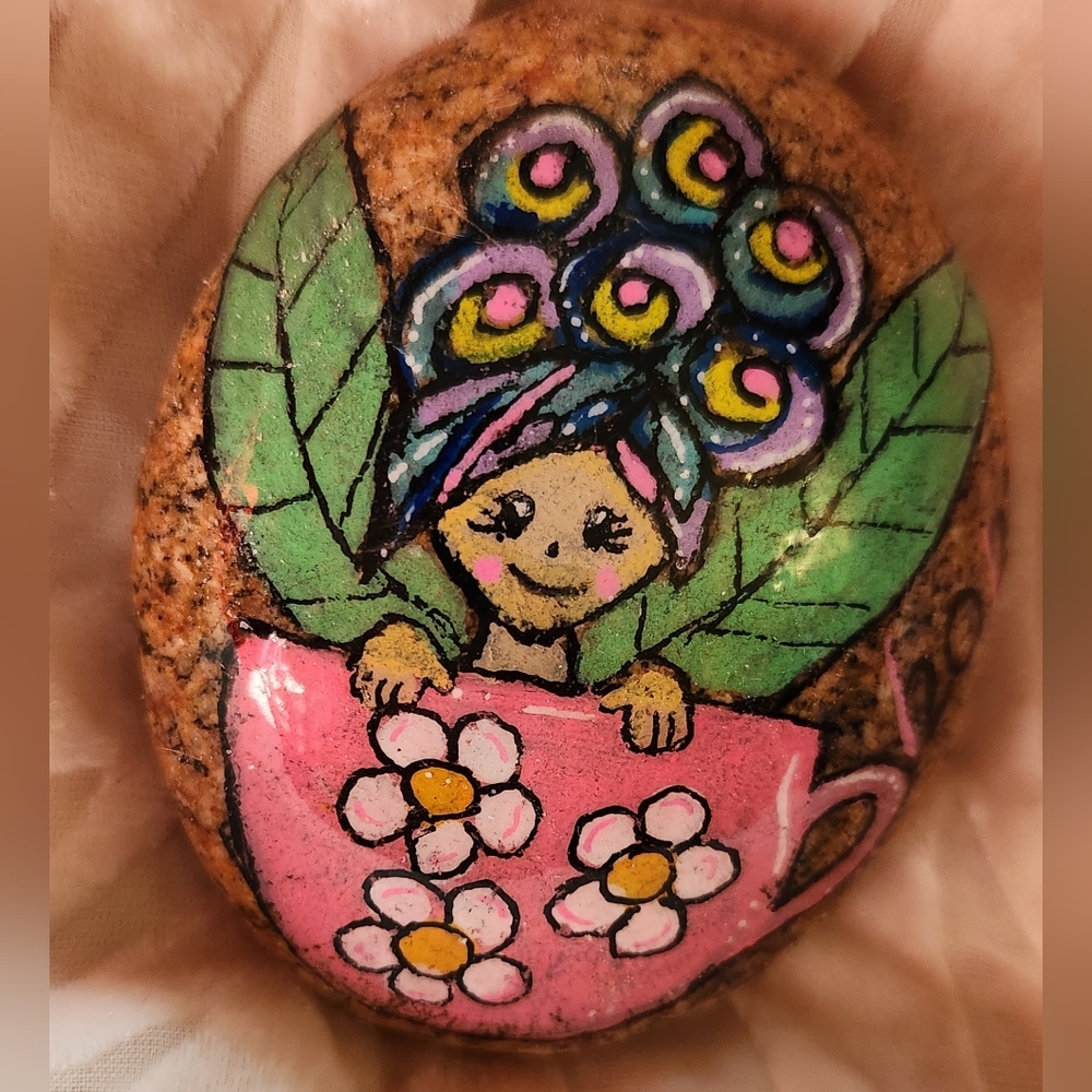 OOAK Coffee Fairy painted rock
